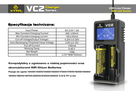 Ładowarka XTAR VC2 18650/26650