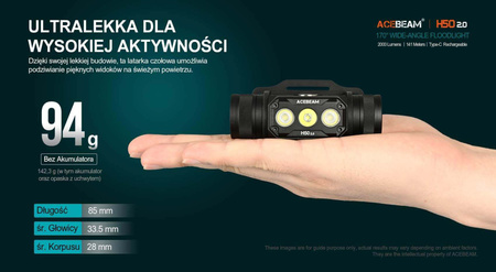Latarka czołowa diodowa ACEBEAM H50 2.0 Światło Białe 5000K - 2000lm