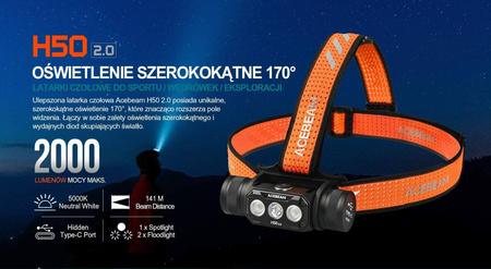 Latarka czołowa diodowa ACEBEAM H50 2.0 Światło Białe 5000K - 2000lm