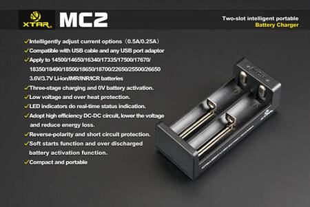 Ładowarka li-ion XTAR MC2-C 18650/26650 Li-ION USB-C